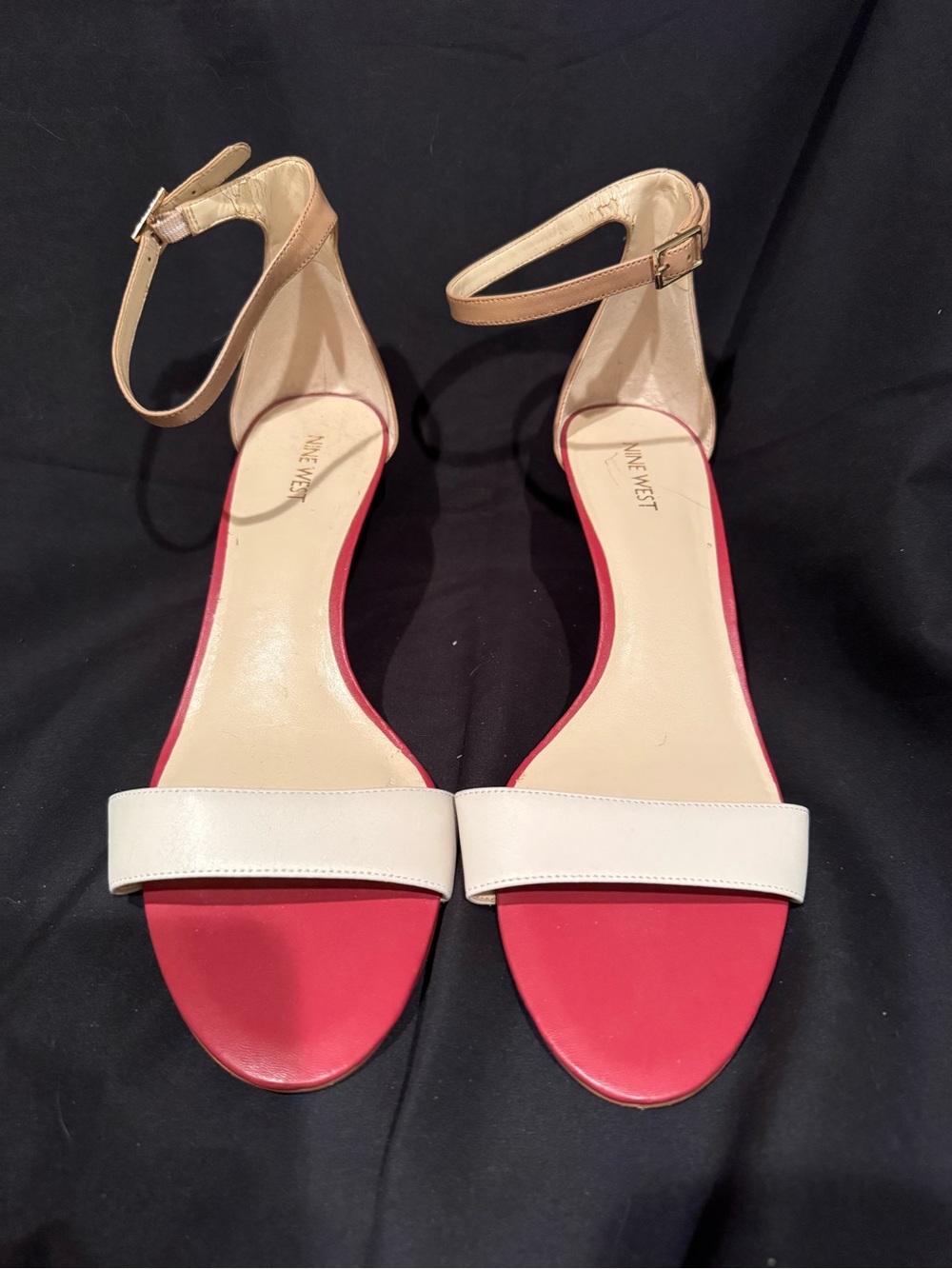 Nine West Red Footbed & hell with ivory and tan Strap Ankle-Strap Sandals